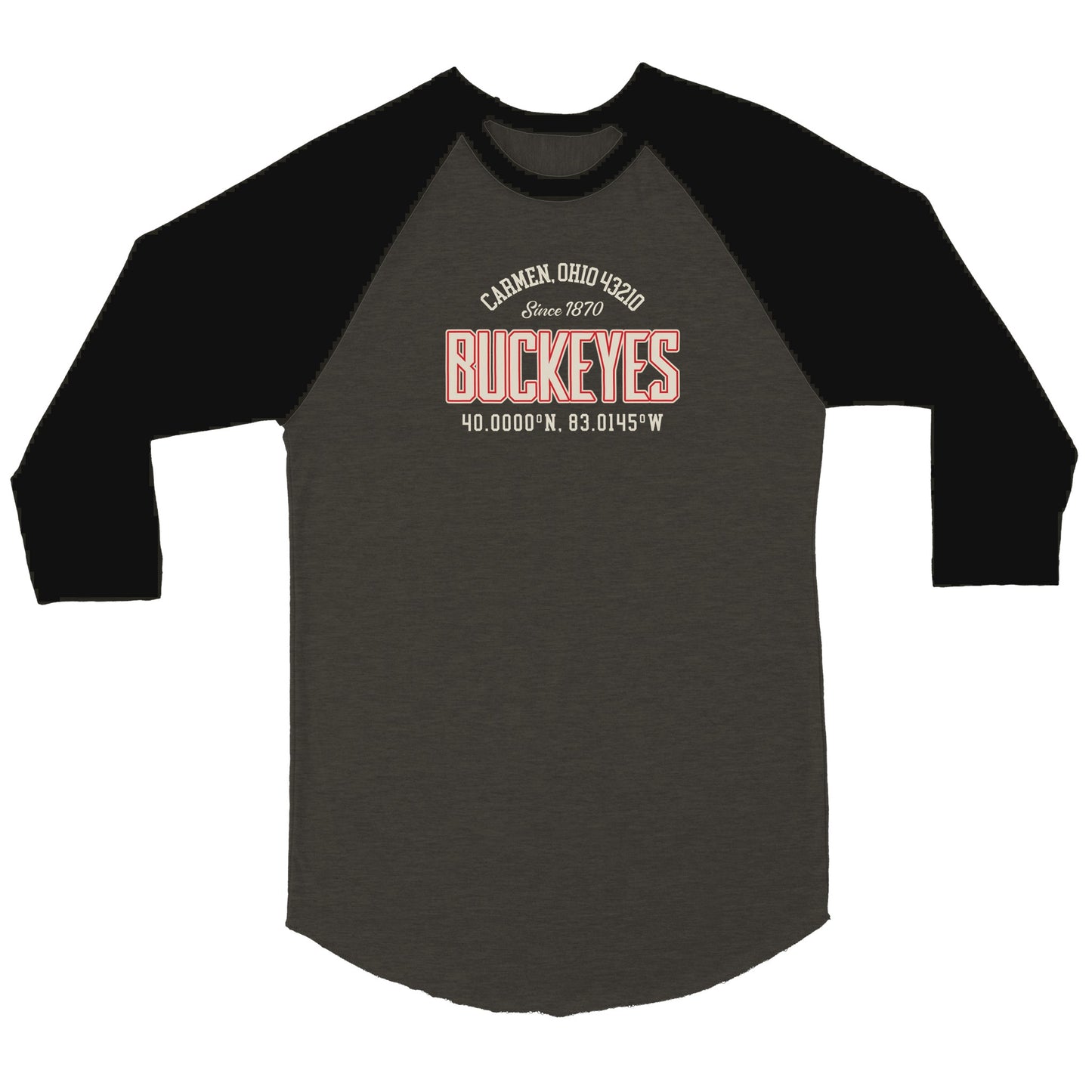 40N/83W Buckeye Design Unisex 3/4 sleeve Raglan T-shirt