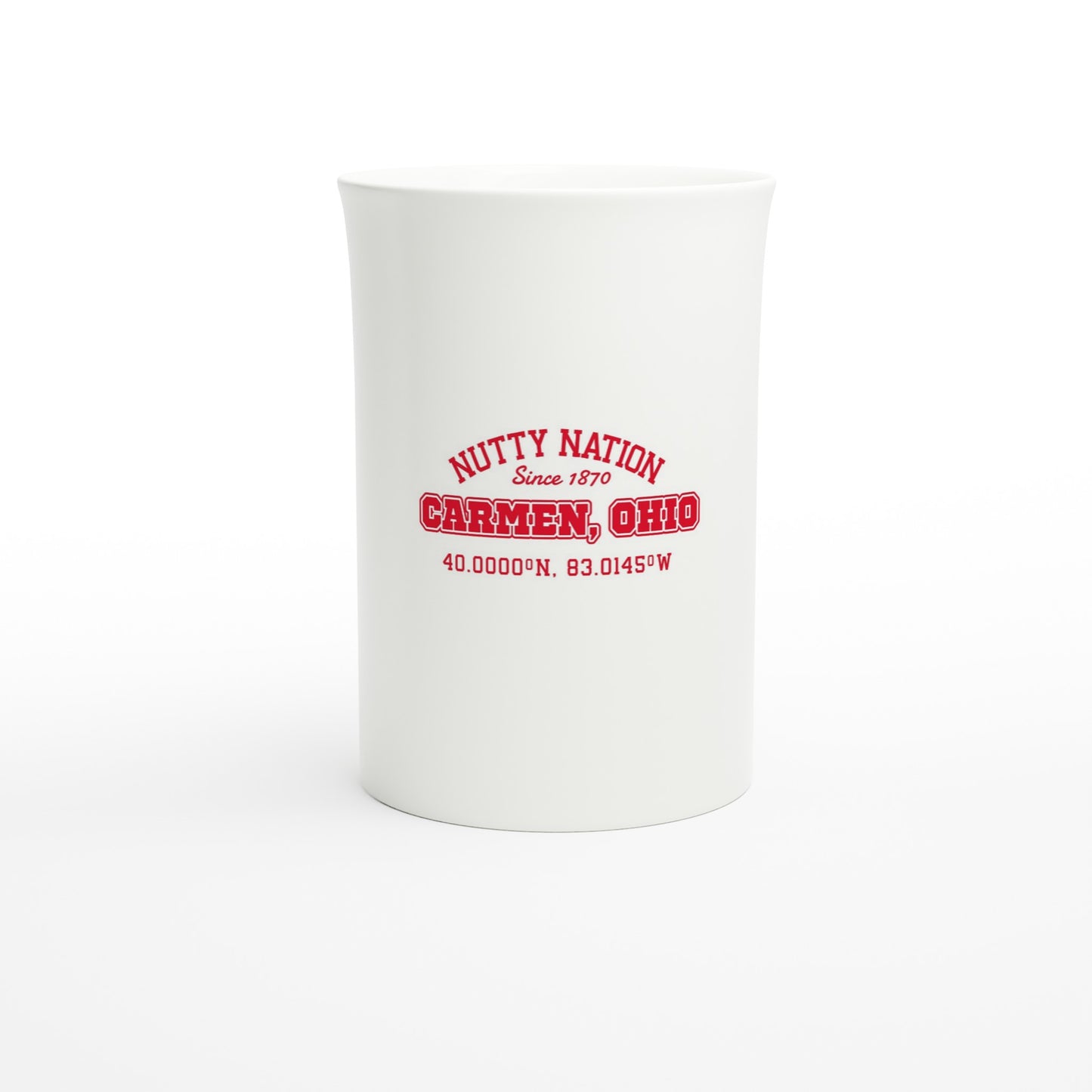 Nutty Nation 1870 White 10oz Porcelain Slim Mug