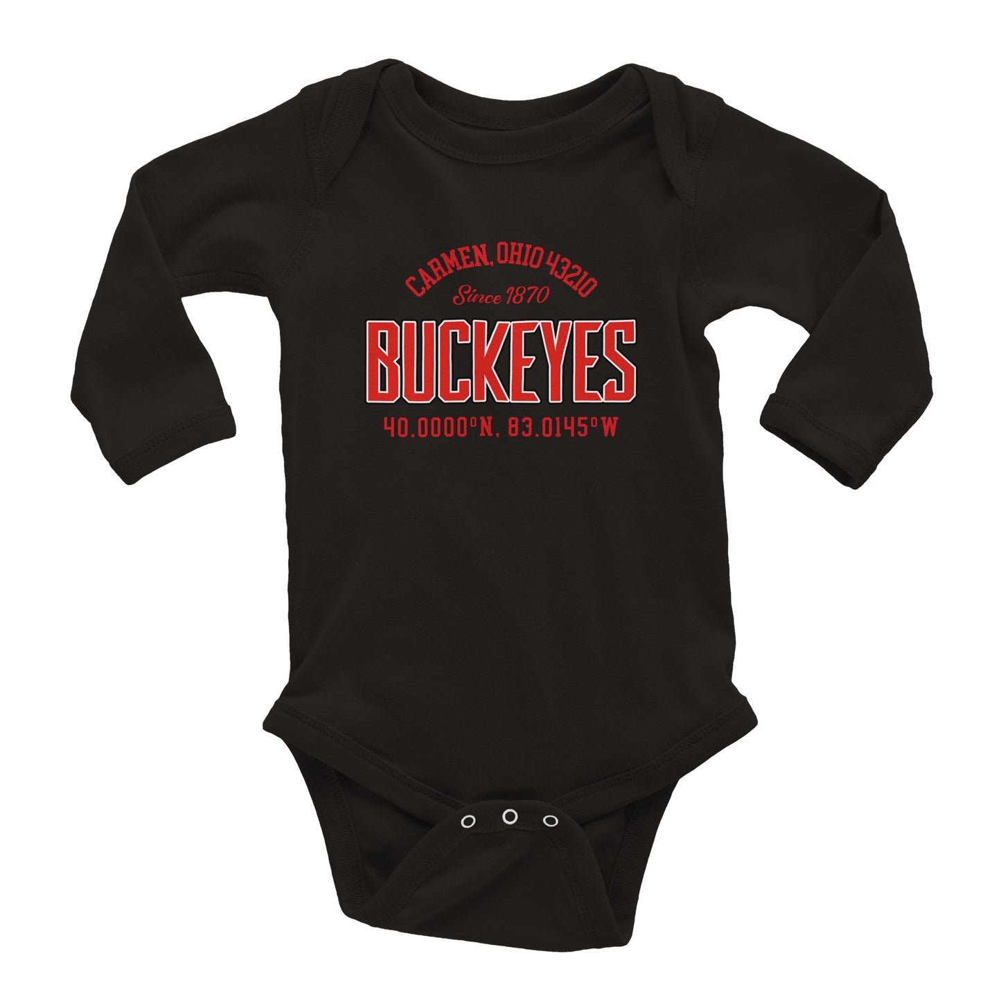 1870 Buckeye 40N/83W Design on Classic Baby Long Sleeve Bodysuit