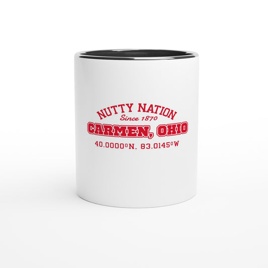 Nutty Nation Since 1870 Design on White 11oz Ceramic Mug with Color Inside