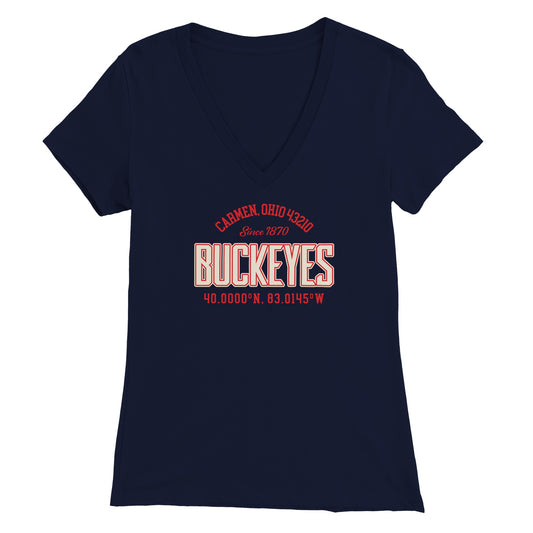 1870 Buckeye 40N/83W Design on Premium Womens V-Neck T-shirt